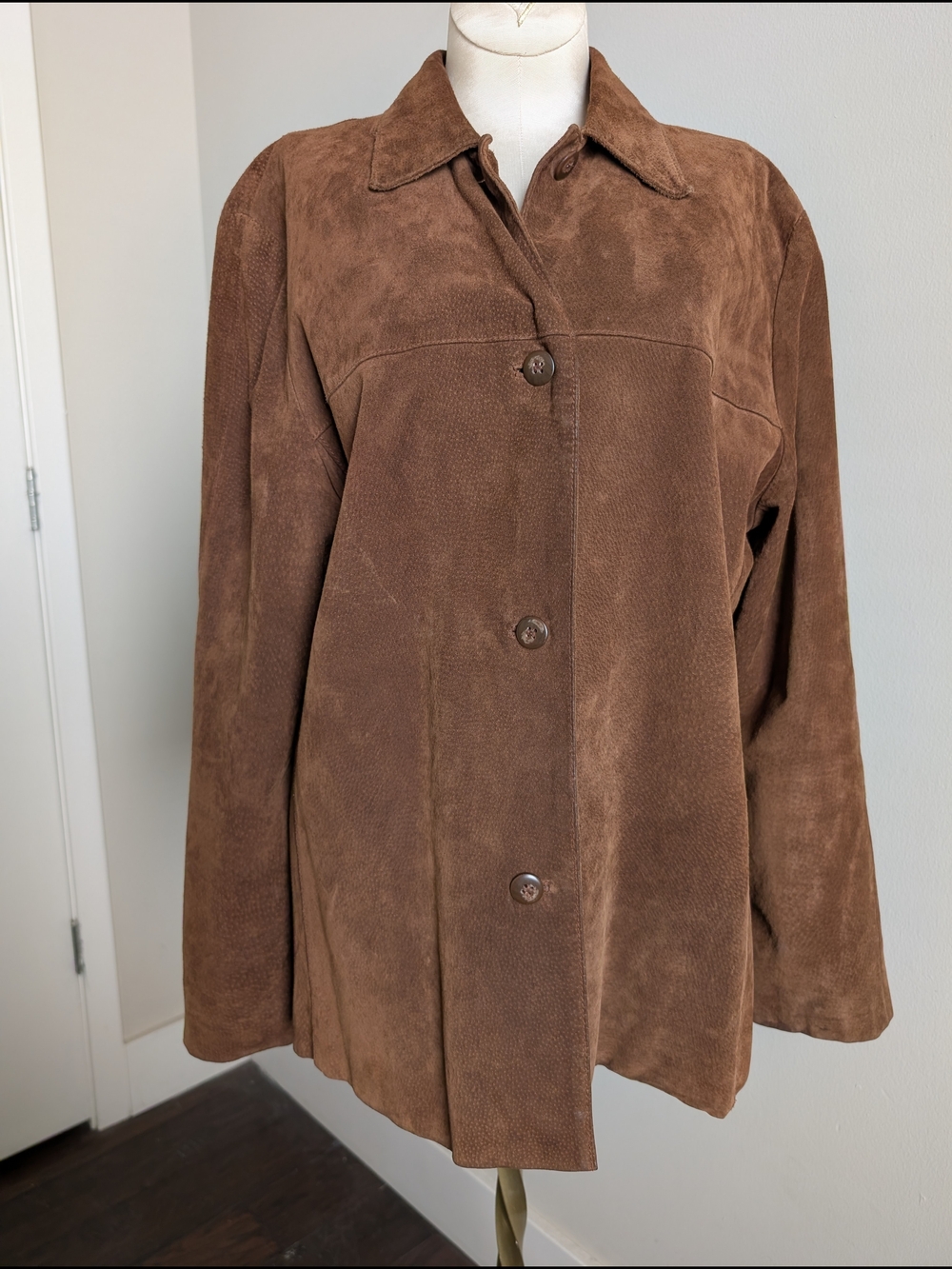 Clio Vintage Brown Suede Button-Front Fall Winter Leather Jacket Size M